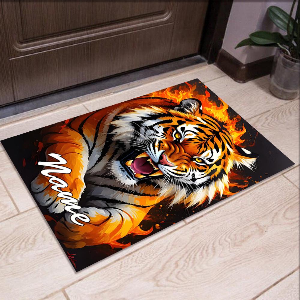 Custom Name Tiger Printed Carpet,Rug for Office Chair Living Room Bedroom Kitchen Room Decor Gifts.