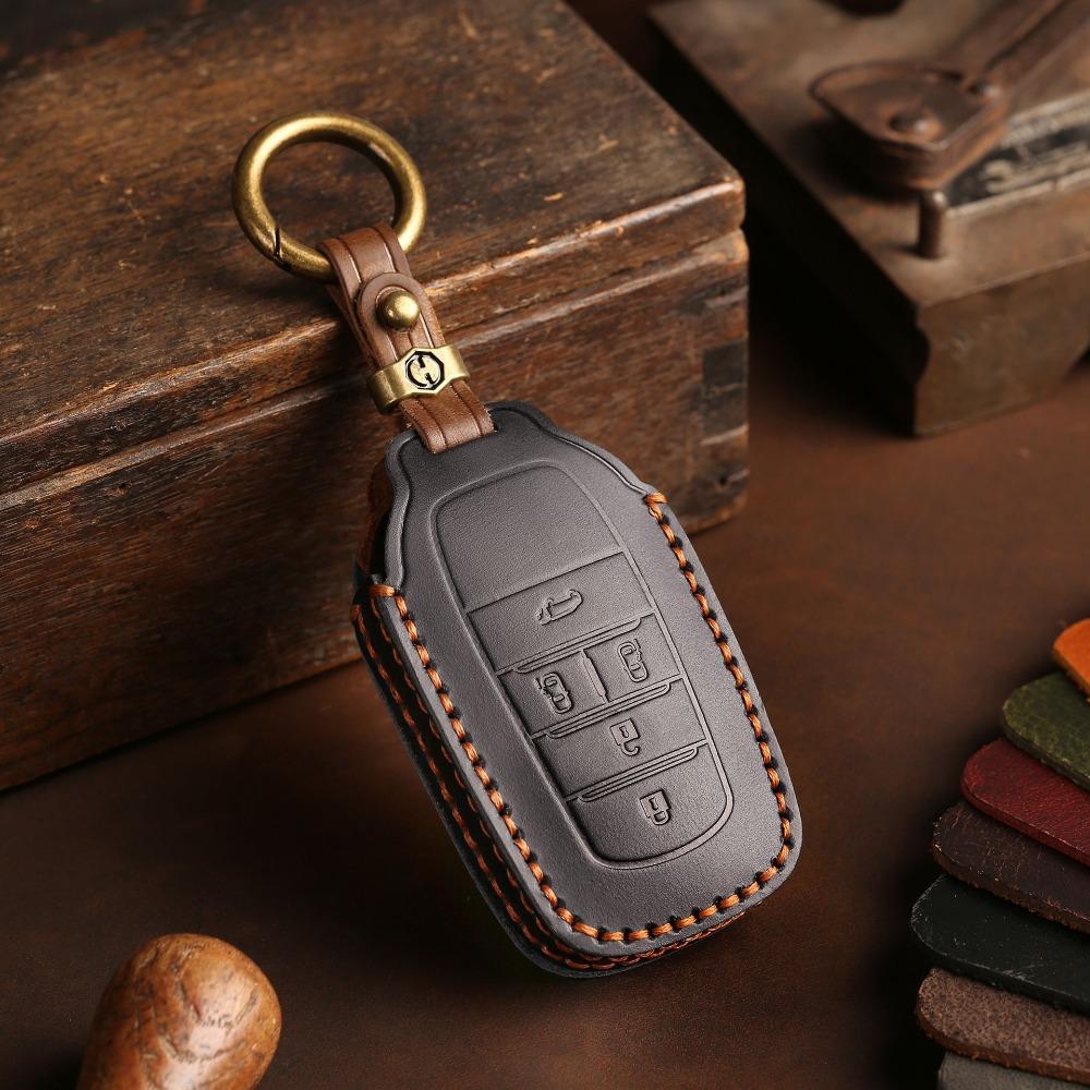 Handgjort Nyckelskydd i Äkta Läder för Toyota Sienna Alphard Vellfire Kreativt Bilnyckelfodral