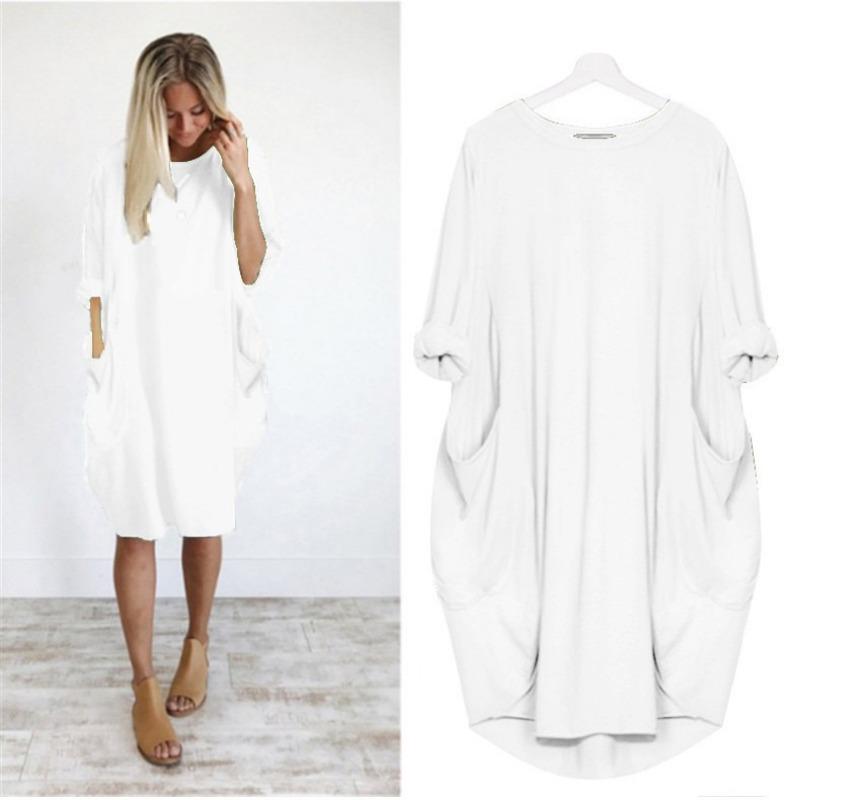 Casual Loose Pocket Long Sleeve Dress 