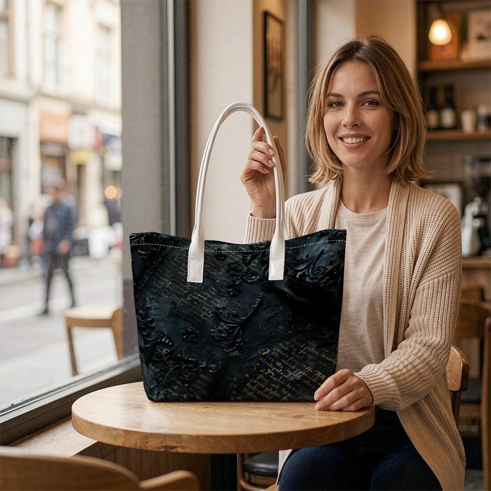 Elegant Dark Pattern Tote Bag for Daily Commute Shopping Travel Casual Carryall
