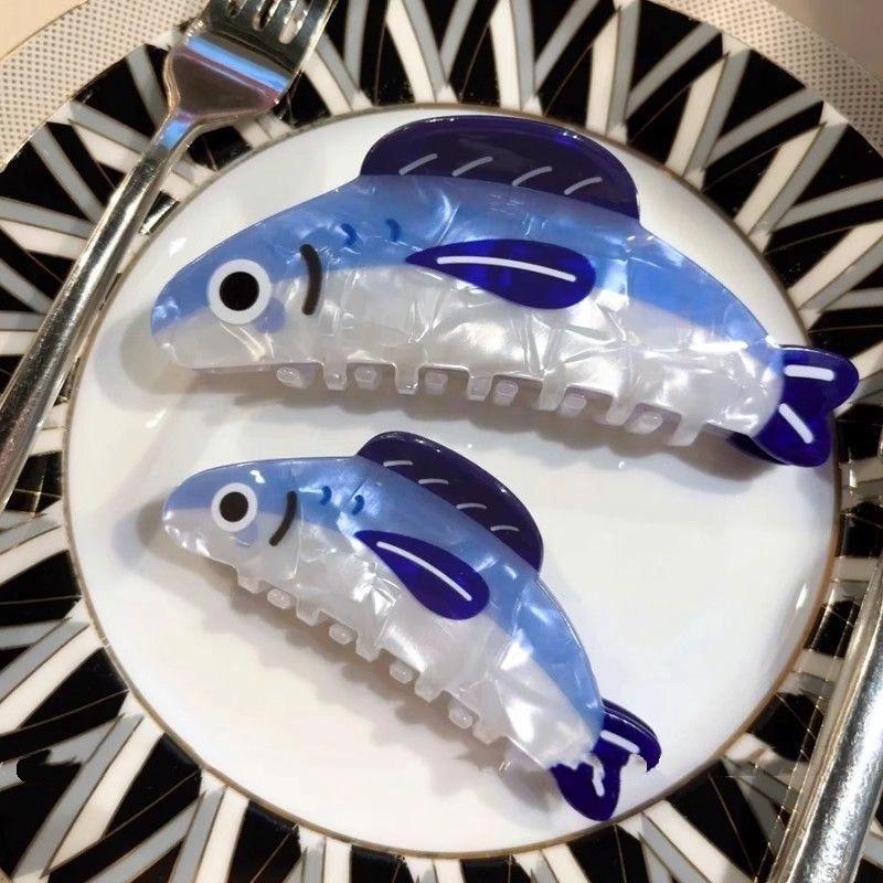 Creative Blue Sardines Hair Claw Clip Cartoon Non Slip Hairpin Lightweight Acetate Hair Barrettes