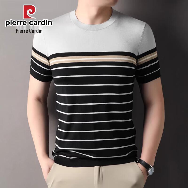 Pierre Cardin Men's Striped Silk Blend Round Neck T-Shirt
