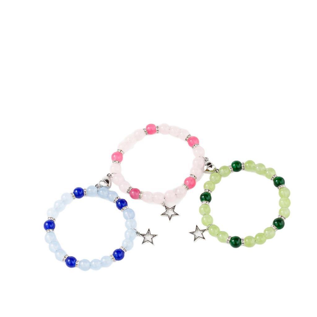 Festive Gifts Colorful Natural Stone Beaded Bracelet Set With Star Charms Sweet Fashion Jewelry For Women Daily Wear Gift