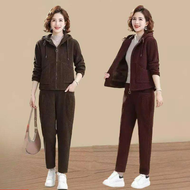 Plus Velvet Warm Sportswear Suit Autumn and Winter Fashion Casual Wear Ladies Suit Two-piece Suit