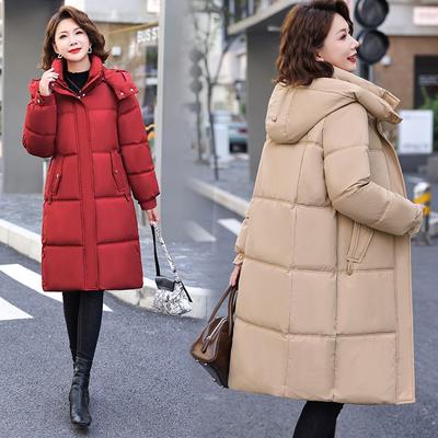 Down Cotton Clothes Women's Winter New Fashion Large Size Thickened Slim Hooded Medium and Long Cotton Coat