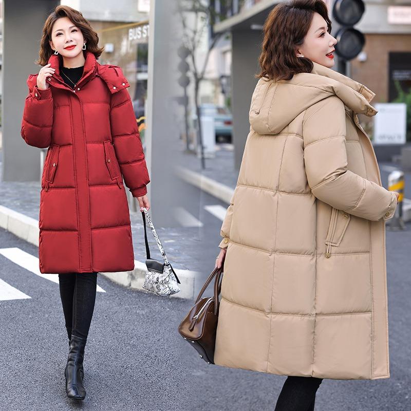 Down Cotton Clothes Women's Winter New Fashion Large Size Thickened Slim Hooded Medium and Long Cotton Coat