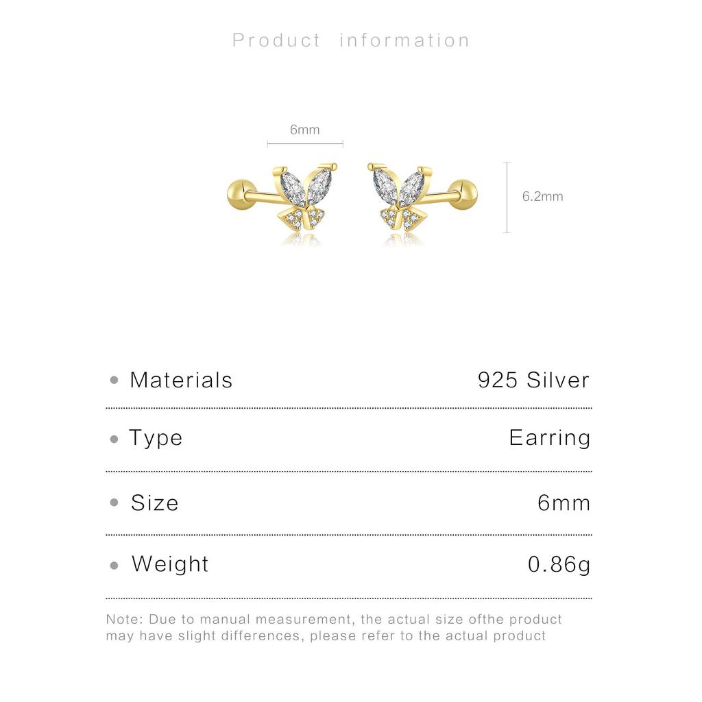 ANDYWEN 925 Sterling Silber 2023 Gold Klar Schmetterling Piercing Stud Ohrring Frauen Rock Punk Clips Hochzeit Party Zubehör