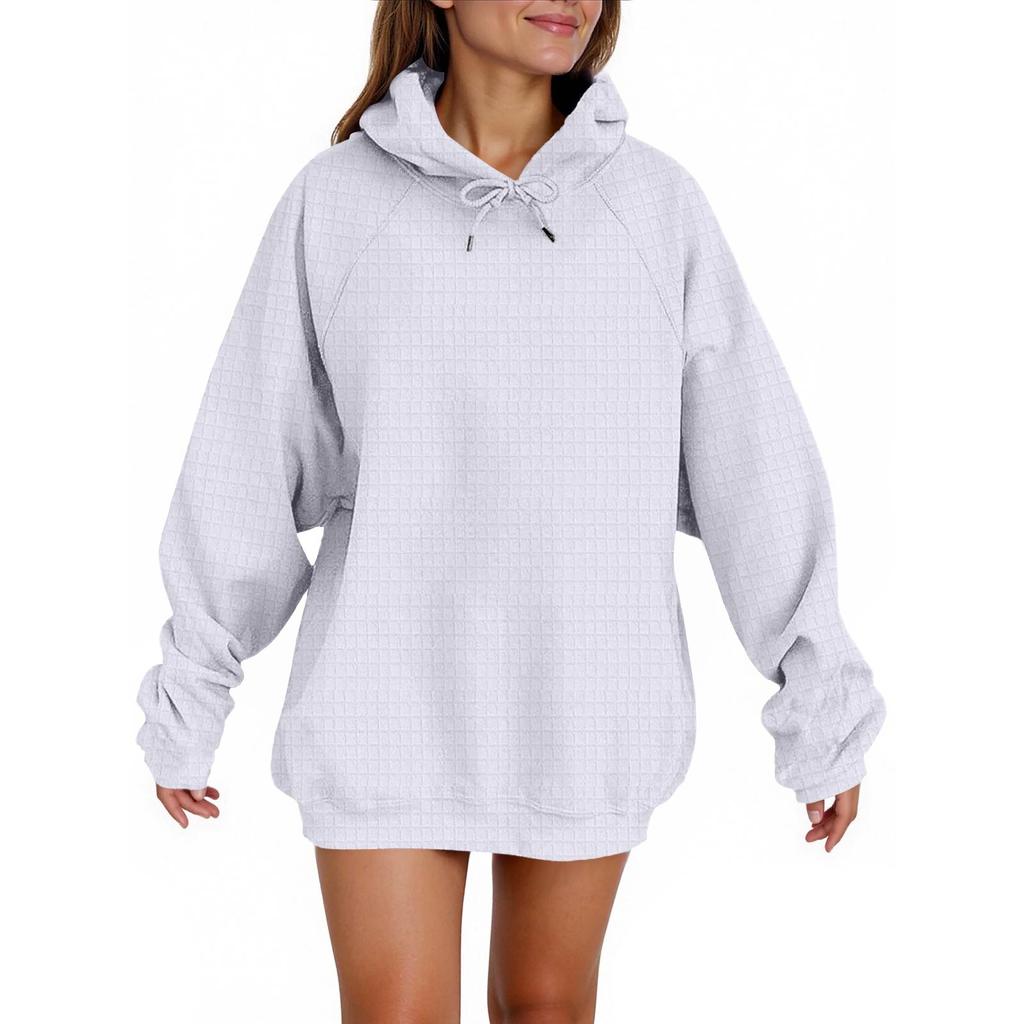 Women's Fashion Casual Solid Color Hooded Sweatshirt Long Sleeve Drawstring Pullover Sweatshirt