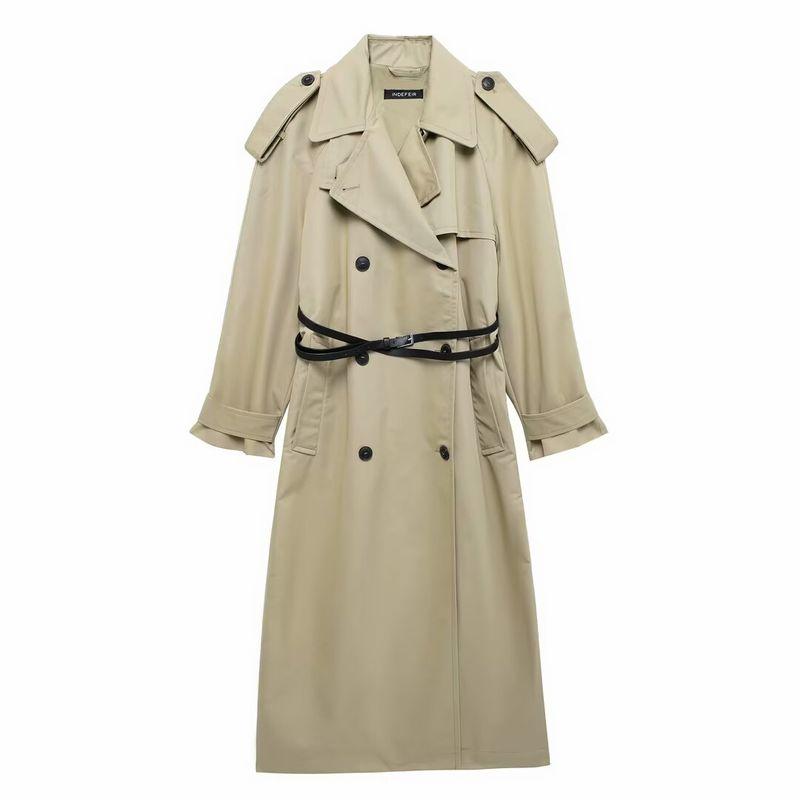 Kaslead New Arrival Women's Clothing Fashion Style Fashion Minimalist Loose with Belt Long Sleeve Trench Coat 0518253