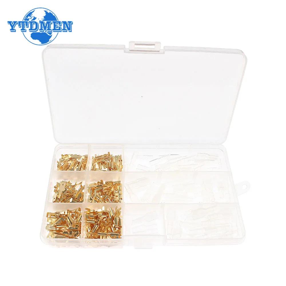 

270PCS 2.8/4.8/6.3mm Crimp Terminal Insulated Seal Electrical Wire Cold Pressed Reed Terminals Connector Kit Gold хакі