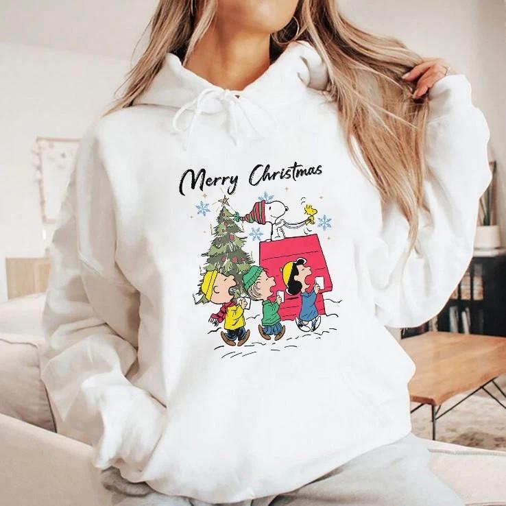 Snoopy and Friends Merry Christmas T-Shirt – Cute Peanuts Holiday Tee 2XL