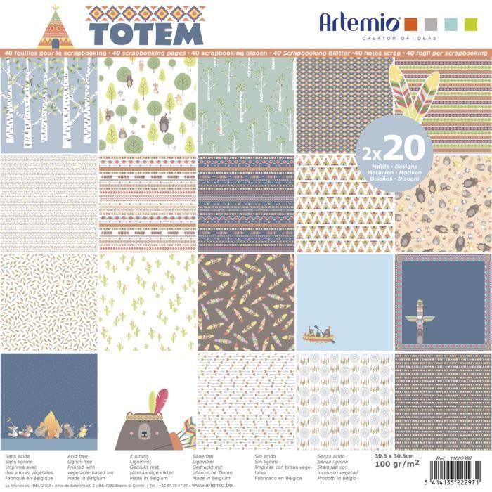 Papiers Scrapbooking - Totem - Bloc de 40 Feuilles - 30.5 x 30.5 cm - 100 gr/m² - Multicolore