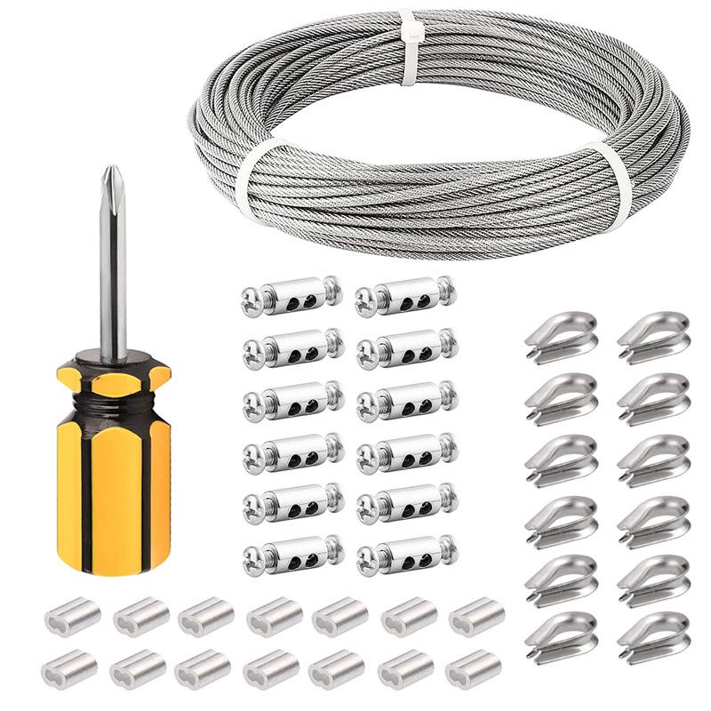Kit de Câble d'Acier Inoxydable Revêtu, 2 mm - Câble de Tension pour Clôture de Jardin Extérieure et Rideaux avec Ajusteur à Vis