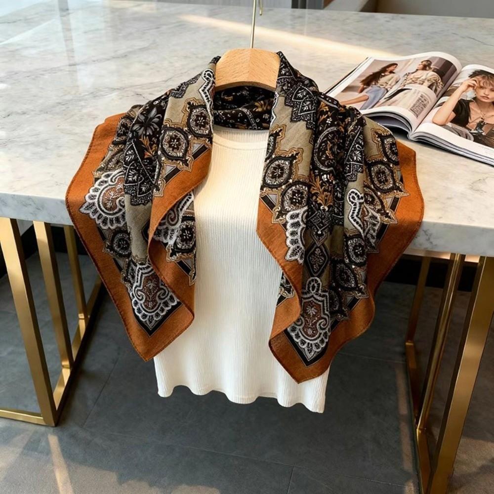 68×68cm Floral Print Scarf Floral Print Paisley Print Scarf Elegant Soft Neck Scarves  for Women