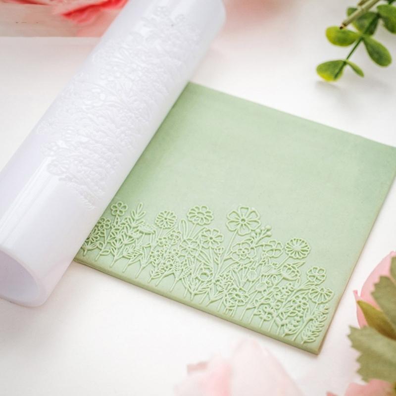 Ergonomic Floral Pattern Clay Embossing Roller For Polymer Jewelry Making Earrings Crafting Supplies Rolling Pin