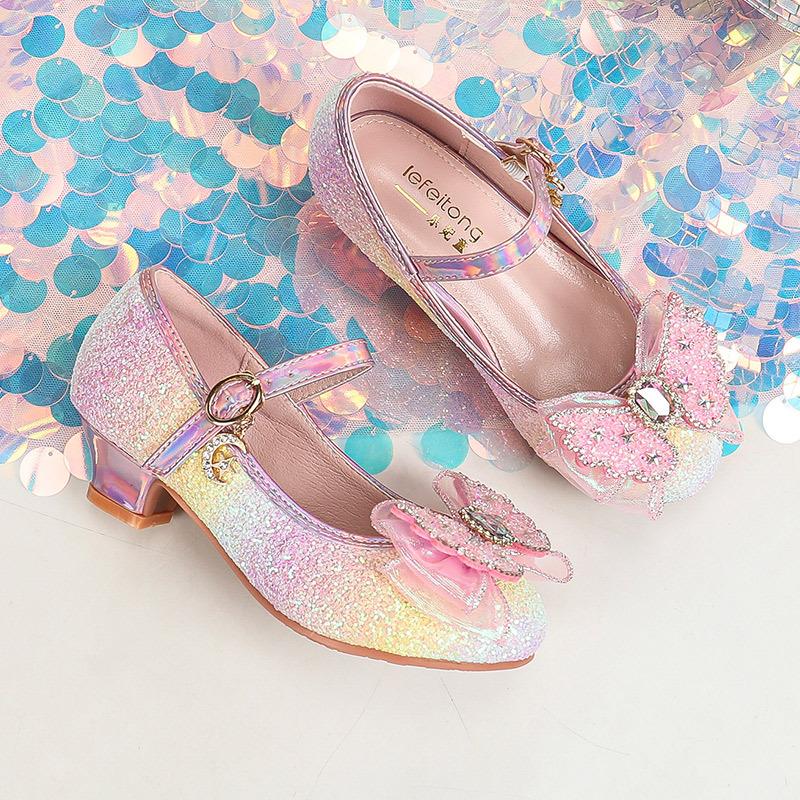 Princess Fashion Butterfly Crystal Shoes, Unique Design, Super Fairy-Like Children's Leather Shoes, Color-Block Gradient Dazzling Princess Shoes