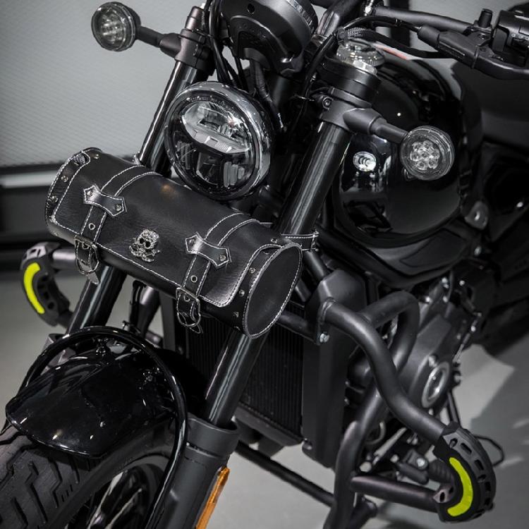 Skull Pattern PU Storage Pouch Motorbike Tool Bag Motorcycle Front Bag Front Fork Handlebar Bag Saddlebag