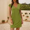 2026 Spring/Summer Dress, Beach Casual Deep V-Neck Folded Lotus Leaf Sleeves Loose Vest Skirt Women