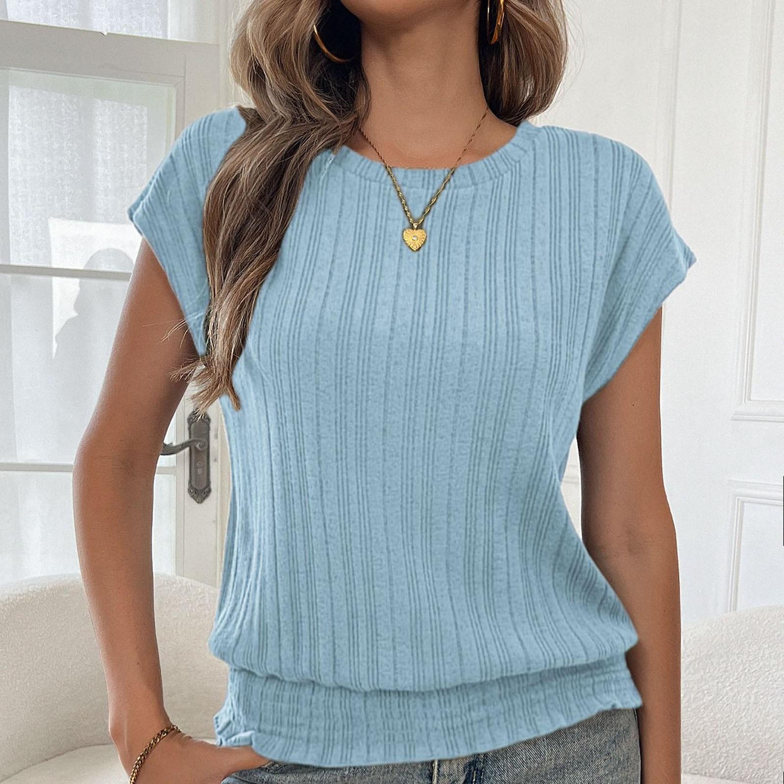 

Жіноча вільна повсякденна футболка з круглим вирізом і короткими рукавами Топ-футболка з короткими рукавами L