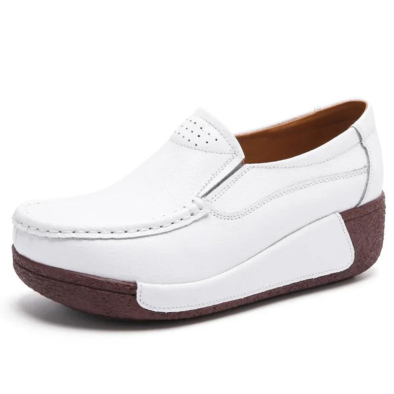 Fashion Soft Flatform Shoes Ladies Wedges Non-Slip Walking Shoes Lightweight Genuine Leather Casual Shoes Women Thick Bottom