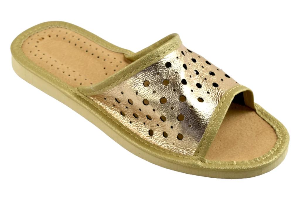 Women's openwork slippers, gold, veneer upper, size 38