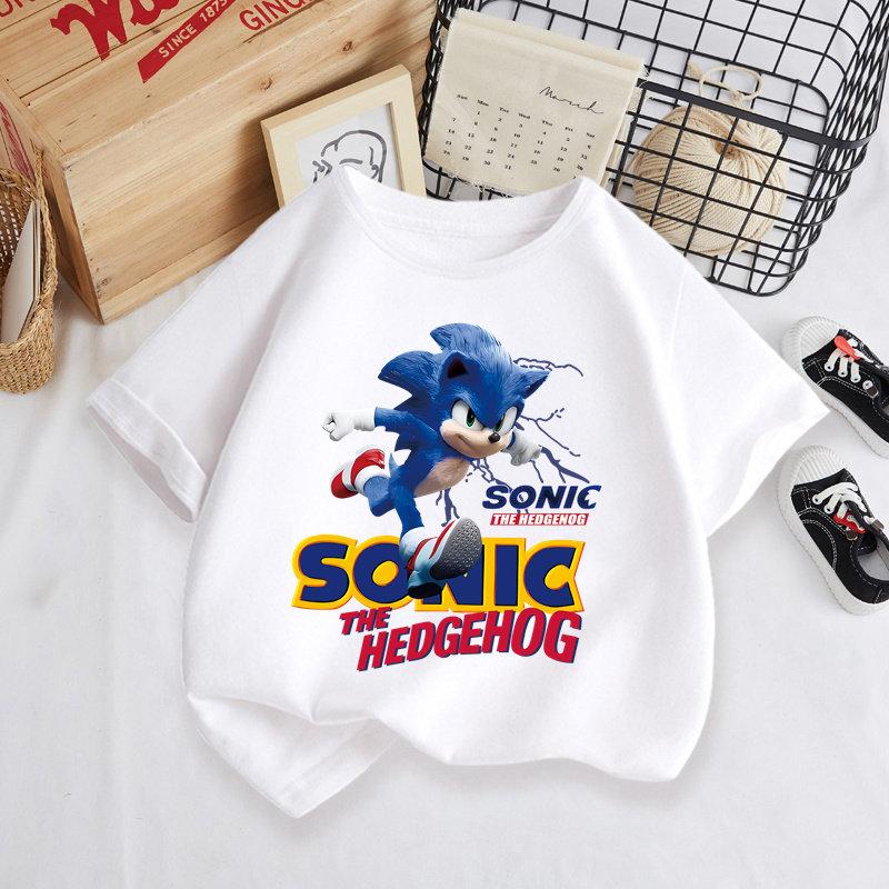 Hedgehog Sonic Kids 100 Cotton Short Sleeve TShirt for Girls and Boys Cartoon Round Neck Summer Lightweight 100