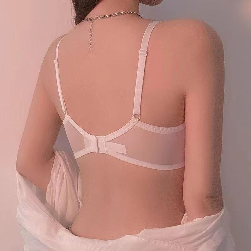 French Ultra-Thin Lace Push-Up Bra Set with Side Support, Underwire, for Large Busts