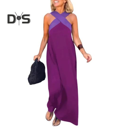 Damen Abendkleid mit gekreuztem Halsausschnitt, schulterfrei, rückenfreies Robenkleid, einfarbig, lockeres Maxikleid für Strandparty, Abschlussball, Urlaub