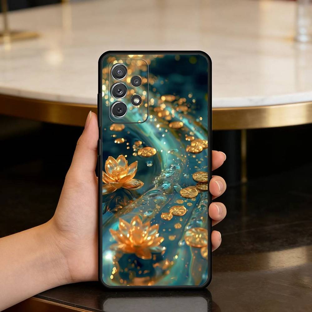 Emerald White Lotus  Phone Case For Samsung Galaxy A73,A72,A71,A70,A53,A52,A51,Soft Silicone Black Cover