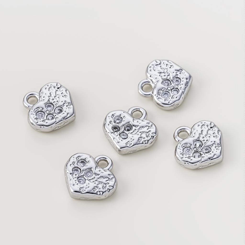 2Piece 14/18K Gold Color Plated Copper Heart Shape Pendants with Zircon for DIY Bracelet Necklace Jewelry Making Accessories