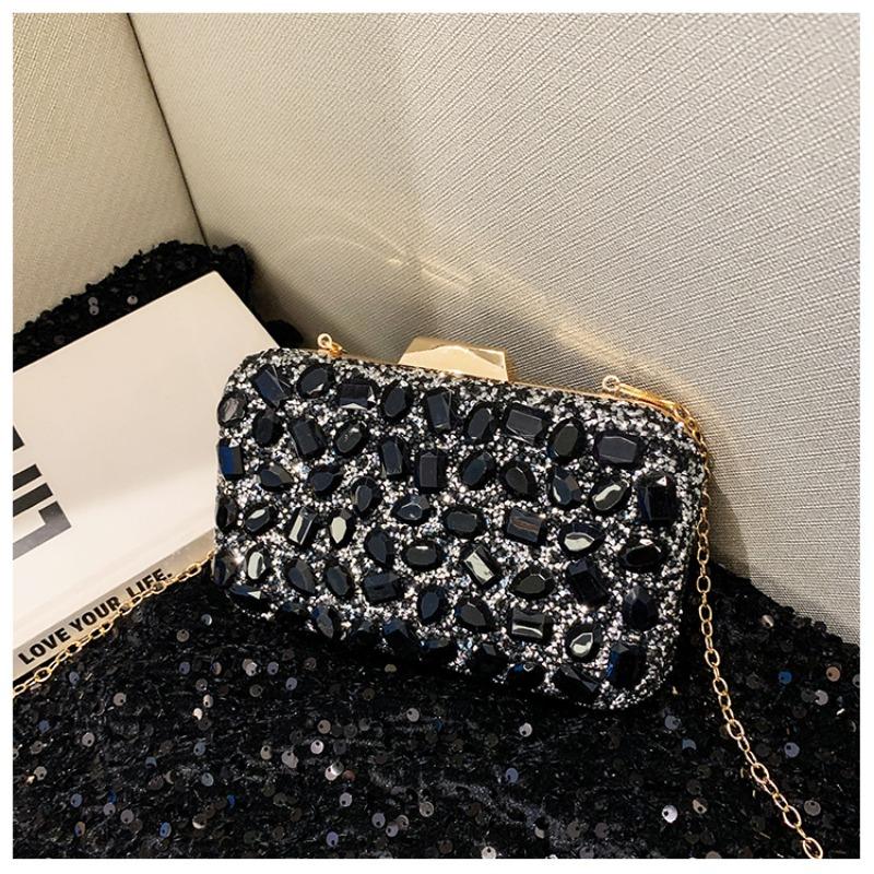 

New full diamond shiny bag diamond clutch bag dinner bag wedding banquet bag party bag small square bag women s bag чорний
