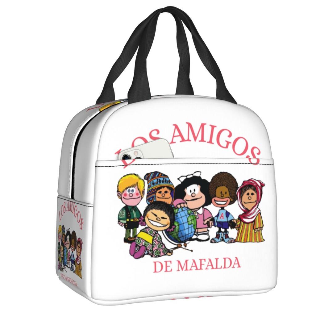 Custom Manga Mafalda Quino Cartoon Thermal Insulated Lunch Bag Women Portable Lunch Container Camping Travel Storage Food Box