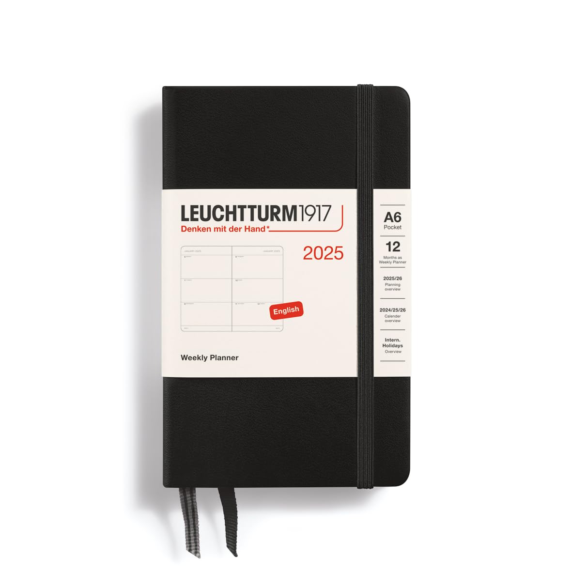 

Leuchtturm 2025 January A6 Weekly Officially Imported Planner, Start, Horizontal, Black, 370776, чёрный