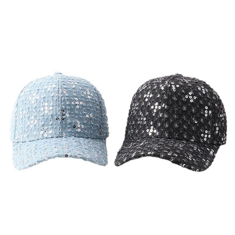 Fashion Sequined Baseball Cap Cowgirl Ripped Bend Cap