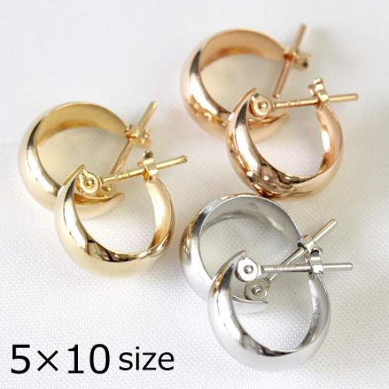 K18 Hoop Earrings 5mm x 10mm Moon Earrings Moon Shell Earrings Bullion Earrings Hoop 18k 18K [Jewelry Excelente] (Yellow Gold)