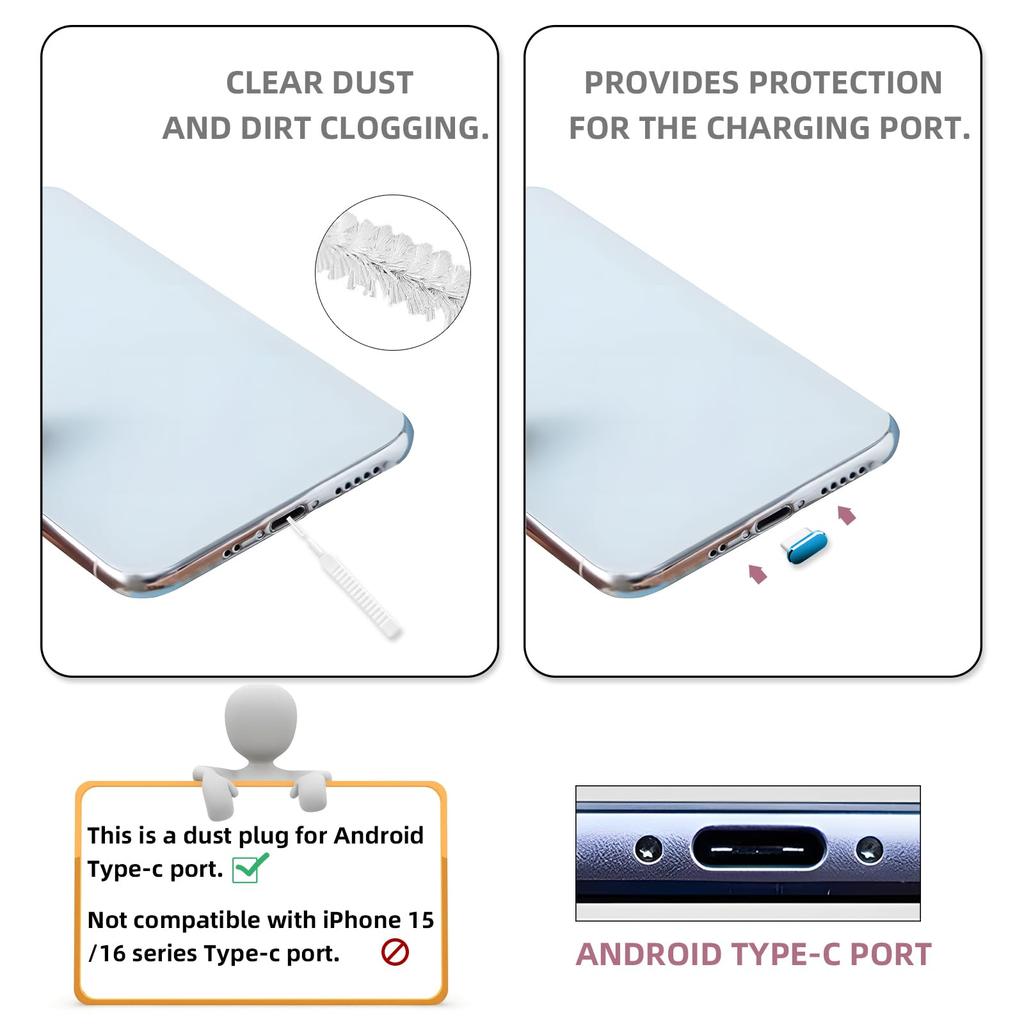 2 Stück Metall Typ-C Staubschutzstecker, Typ C Ladeanschluss Stecker Schutzkappen für Samsung Huawei Xiaomi Handy Staubschutzstecker Kappen