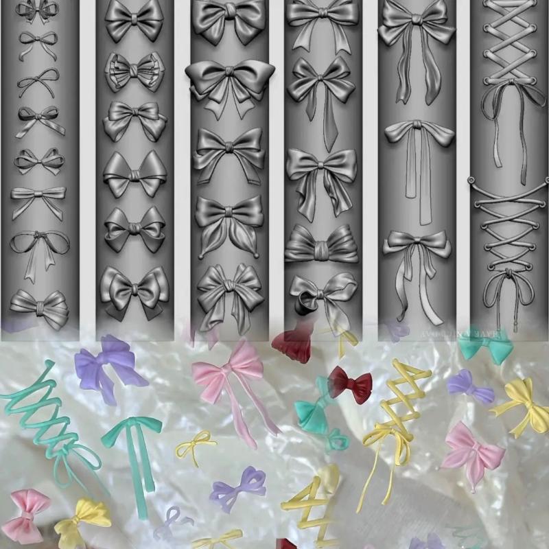 1Pcs Silicone Bow Nail Art Mold Bowknot Style High Transparent 3D Nail Template Nail Charm Diy Manicure Mold Stencil Tool one size