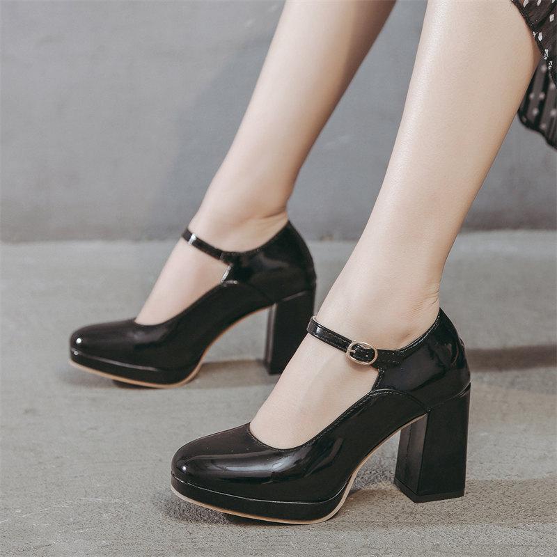 Fashion French Round Toe Mary Jane High Heels Women's Elegant Single Shoes 2024 Female Retro Wine Red Shallow Mouth Thick Heel Pumps