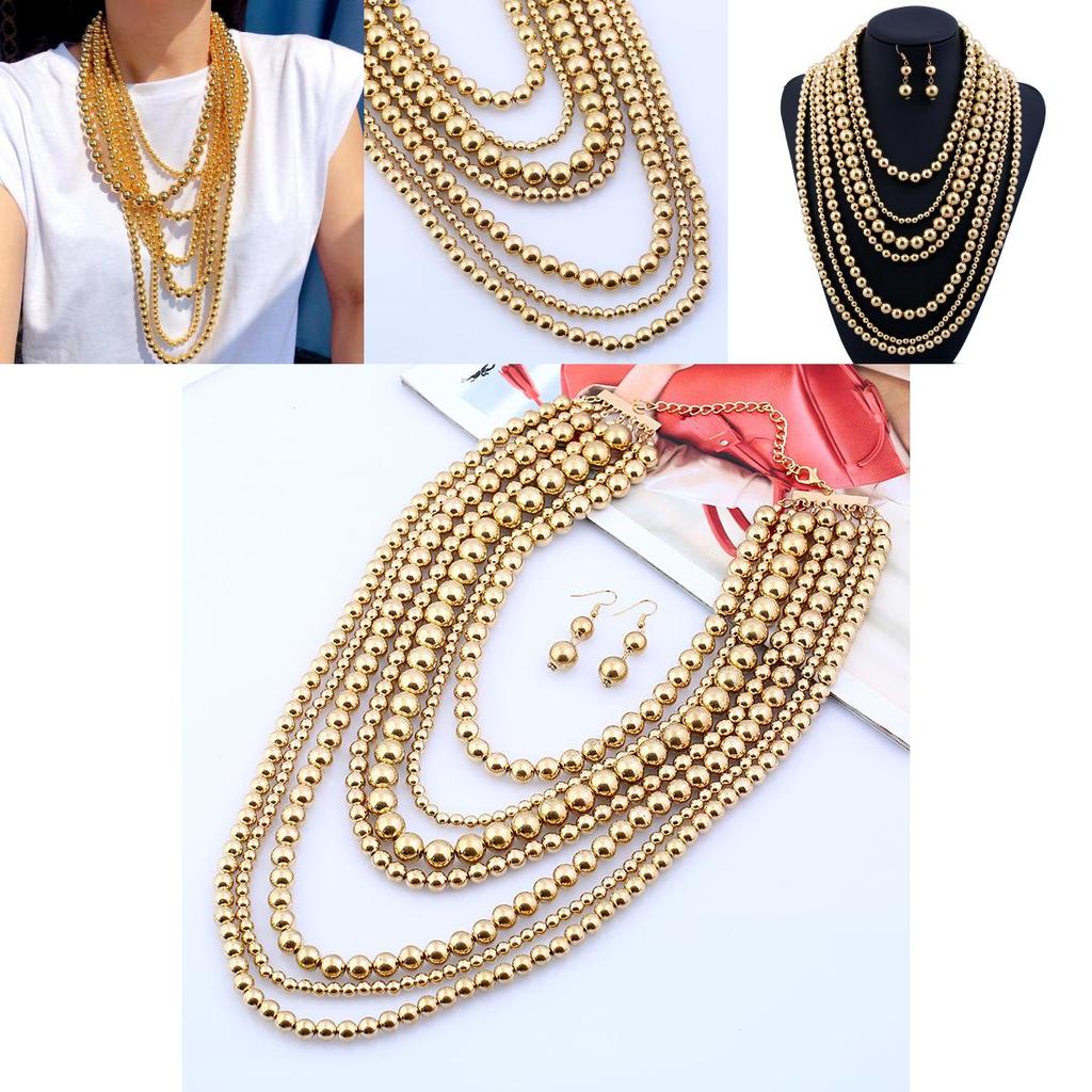 Geometric Multi Layer Gold Beaded Necklace For Women Fashion Trend Spring
