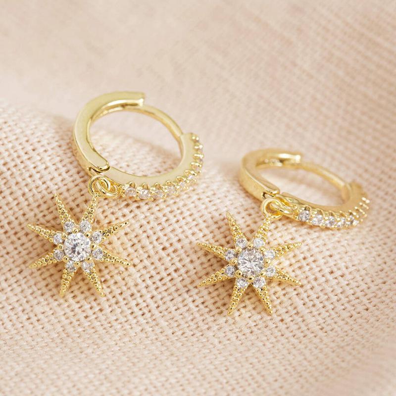 Star Earrings For Women, Trendy And Elegant Sun Jewelry, Zircon-Inlaid Exquisite Jewelry.