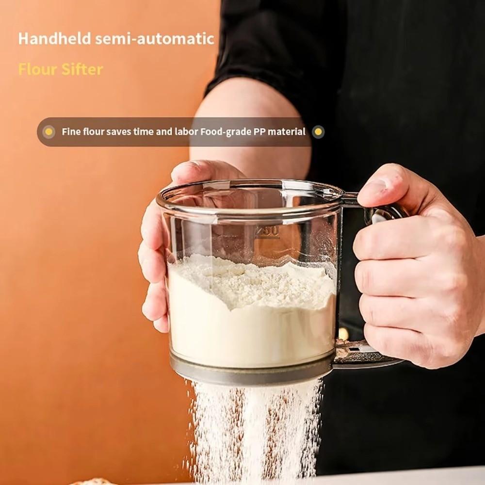 Semi-automatic Cup Flour Sieve Handheld Kitchen Baking Supplies Powder Flour Sieve Double Layer 40 Mesh Fine Mesh Strainer Cup