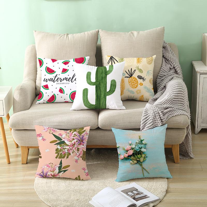 Home Supplies Cute Pastoral Cactus Print Pillow Cover Sofa Cushion Cover
