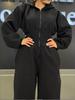 TW818 Women's Hooded Zip-Up Slimming Jumpsuit - Autumn/Winter, Elastic Waist, Solid Color