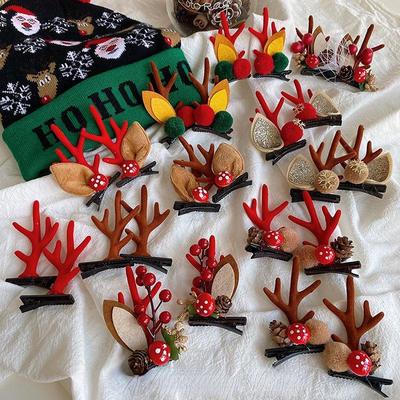 Antler Christmas Ornaments Hair Clips Headdress Elk Ears Deer Clips Children's Hair Accessories Netflix Pair Clips Hair Accessories