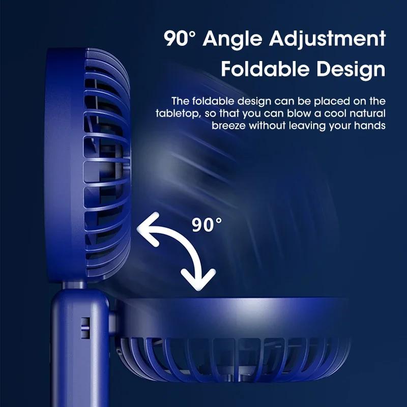 Handheld Fan USB Rechargeable 5-Speed Super Quiet Portable Mini Fan with Hook for Office Outdoor Travel Cooling