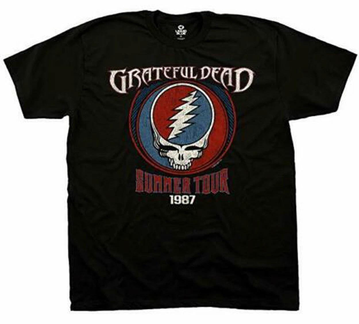 Official Grateful Dead Summer Tour 1987 Mens Black 100% Cotton T-shirt Mens Tees Top Grateful Dead Tee 2XL