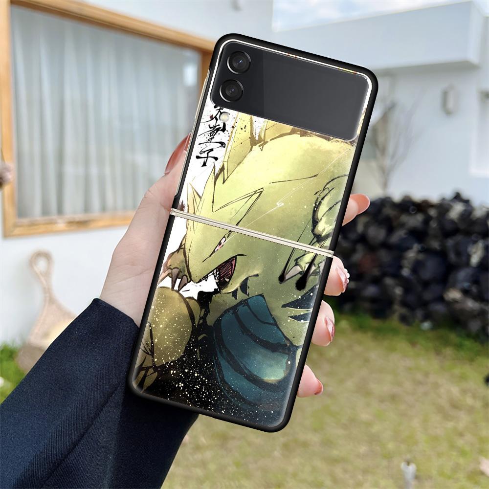 

Чехол для телефона Samsung Galaxy Z Flip 3 5G ZFlip3, черный твердый чехол, защита от падения, роскошный чехол, японское аниме Pokemon Samsung Z Flip 3