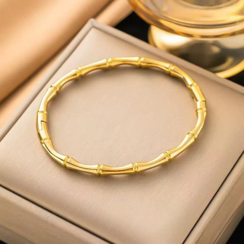 Stylish Colorful Bamboo Joint Bangle Gold Stainless Steel Enamel Resin Bracelet Non-Fading Simple Stainless Steel Bangle Trendy