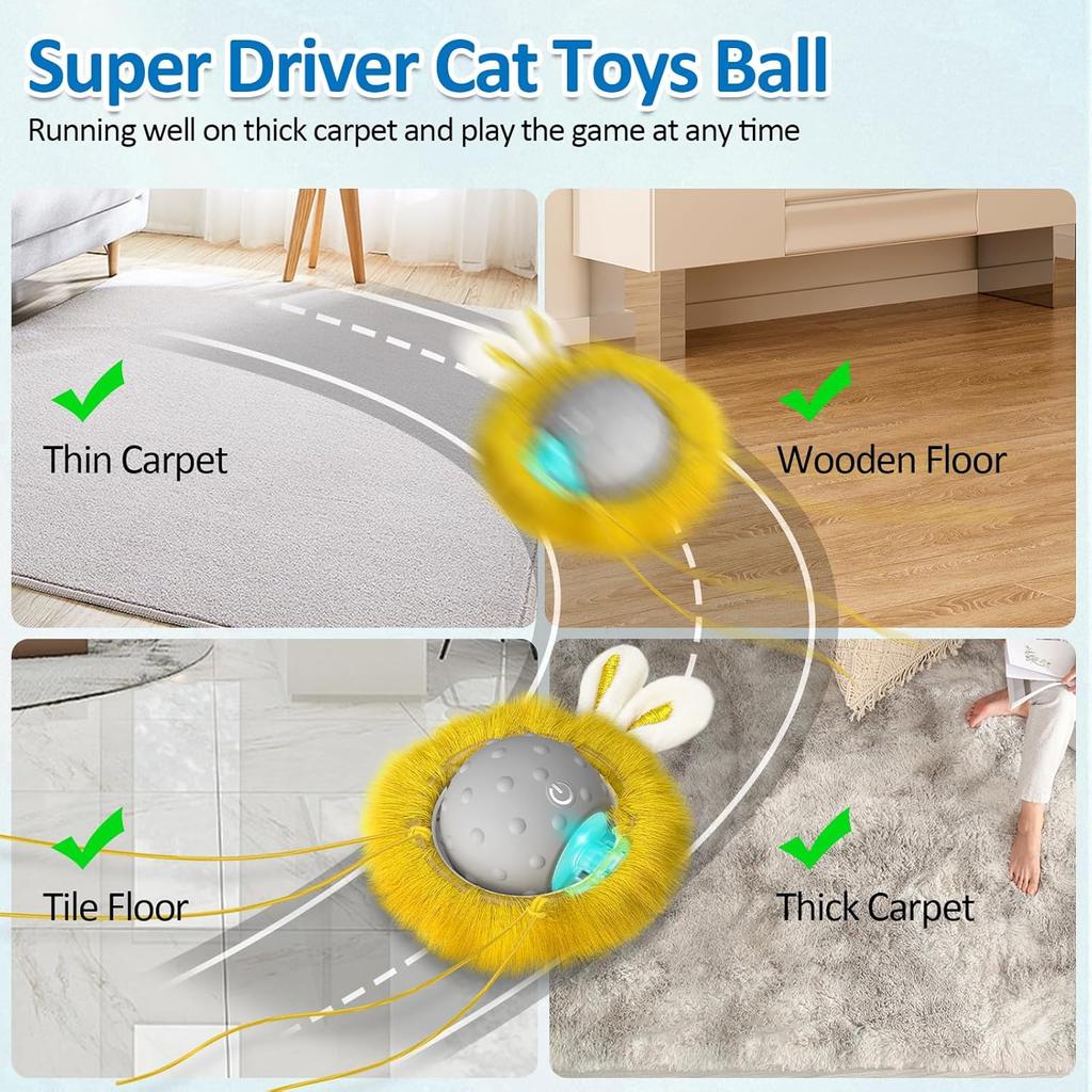 Motion Activate Interactive Cat Toys - Automatic Moving Ball Toys for Indoor Cats, Self Rotating Ball with Lights, Electric Cat Mice Toys, USB