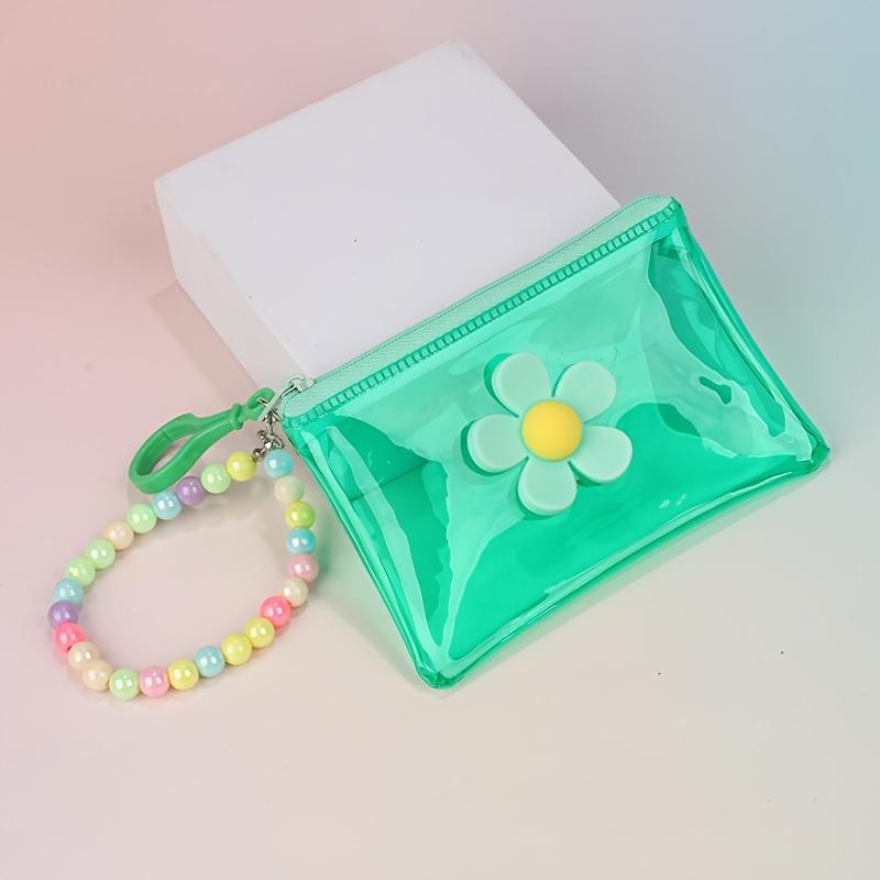 Transparent PVC Chic Coin Purse | Compact Key & Card Holder, Zip Closure | Easy Clean with Beaded Chain